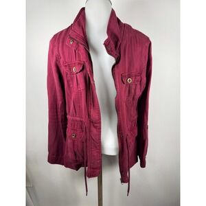 Black Label C'est Toi Womens Jacket Burgundy Utility Cargo Pockets Size S